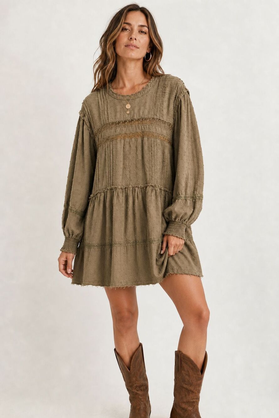 Anthropologie Pilcro Olive Green Mock Neck Swing Mini Dress Women’s L